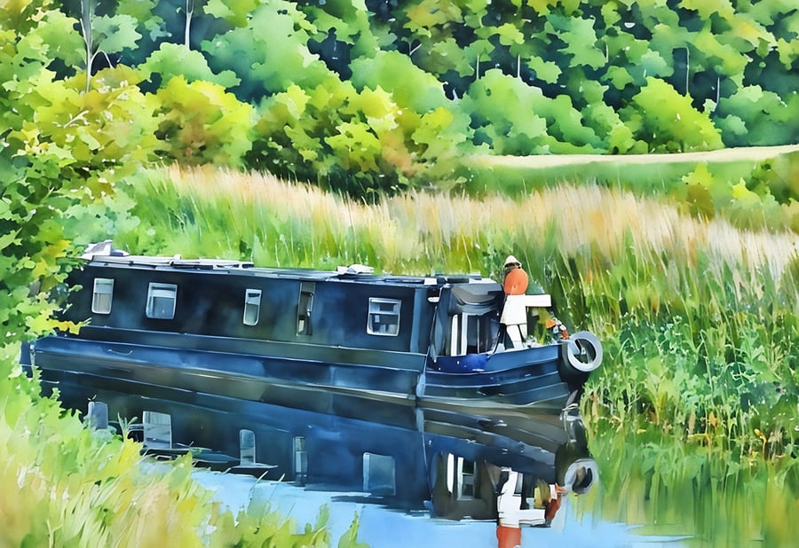 Canal Boat Norfolk A5 Greeting Card 