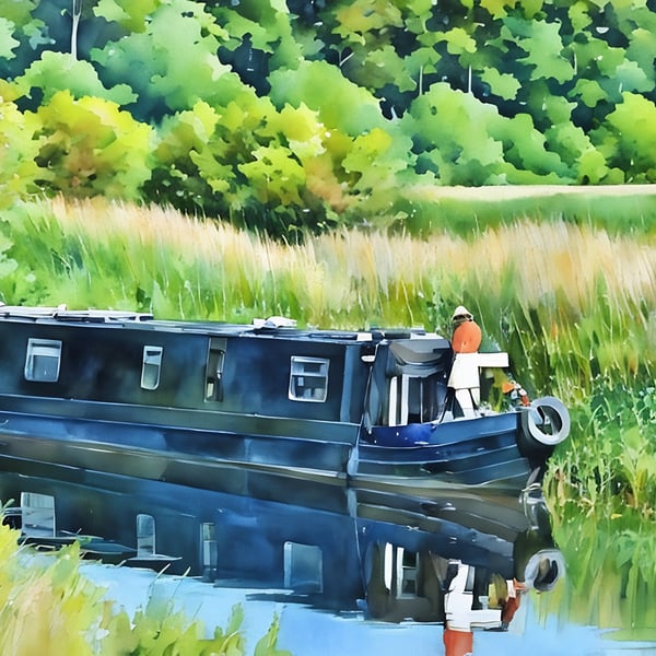 Canal Boat Norfolk A5 Greeting Card 