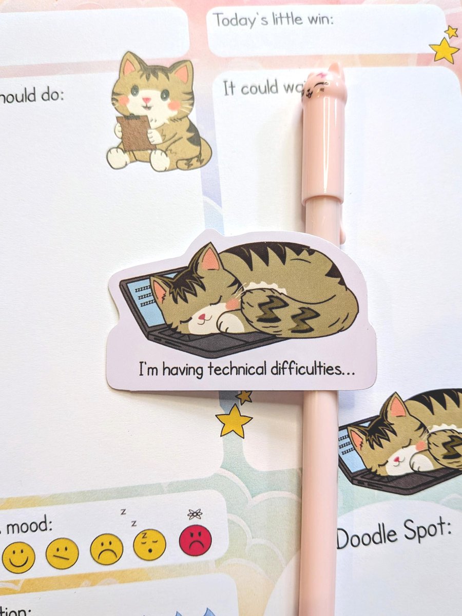Tabby Cat Sticker, Technical Difficulties Laptop Decal, Office Humour Vinyl 63mm