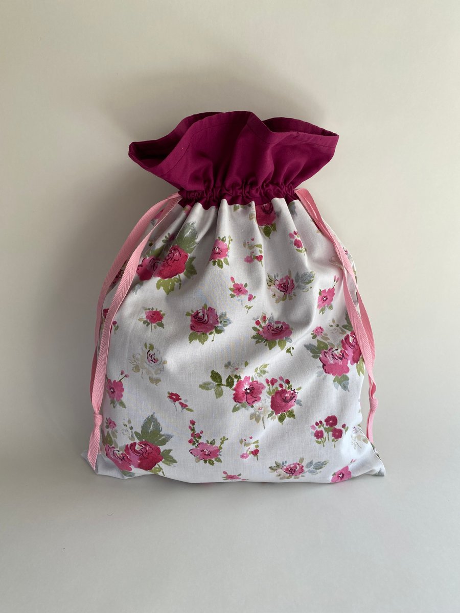 Upcycled pink roses bag large