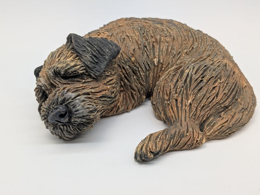 Sleeping Border Terrier Sculpture