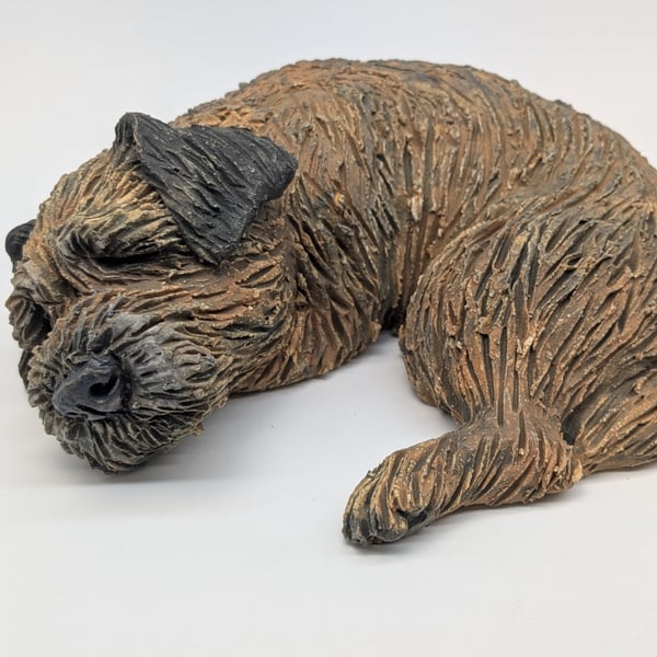 Sleeping Border Terrier Sculpture