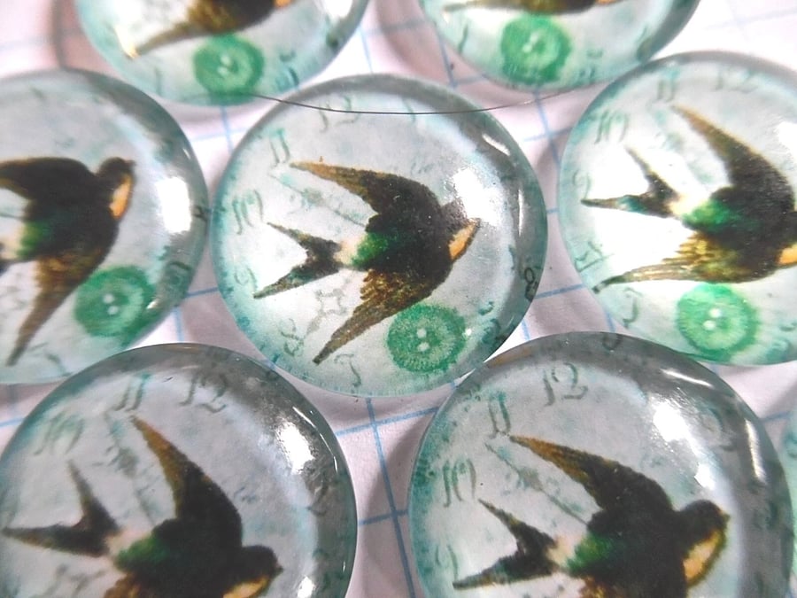 6  Clock with Swallow Glass Cabochons  20mm 