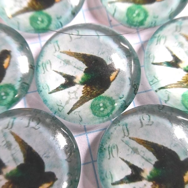 6  Clock with Swallow Glass Cabochons  20mm 