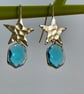 Star crystal drop earrings aquamarine glass beautiful retro - Image 2