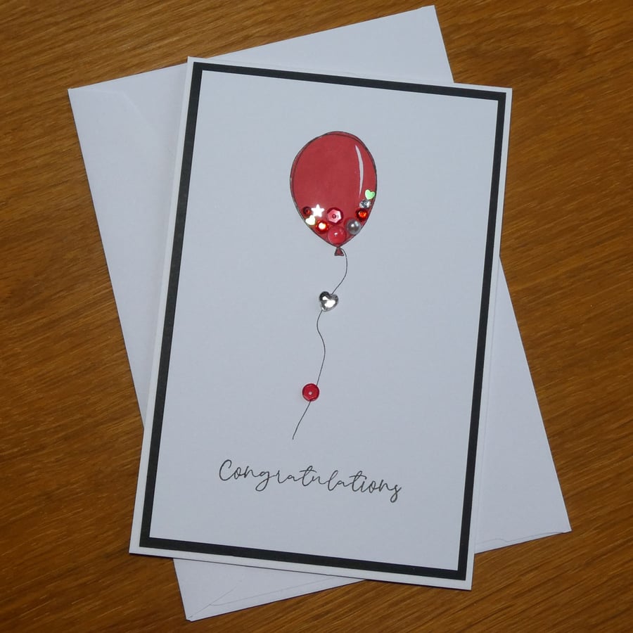 Ruby Red Balloon Congratulations Card