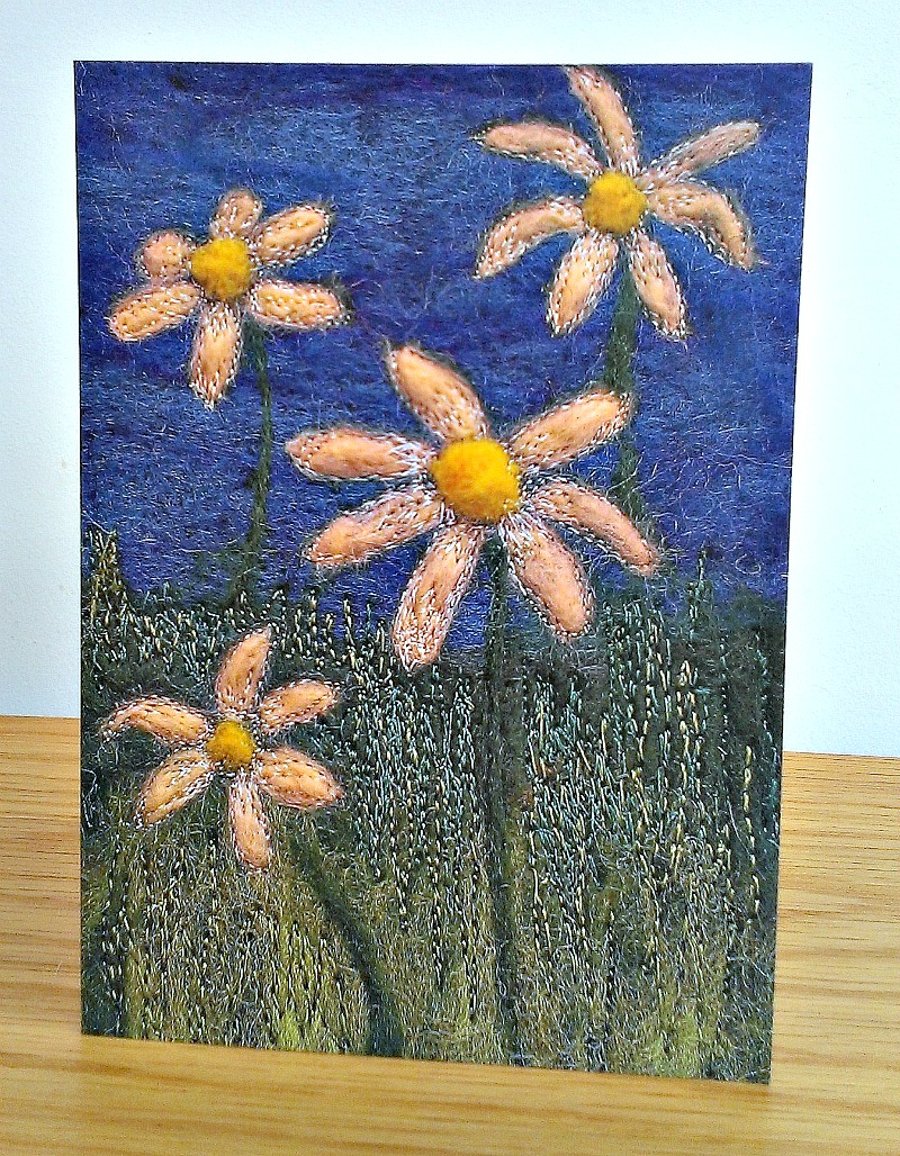 Daisy Greeting Card Image From Original Textile Art