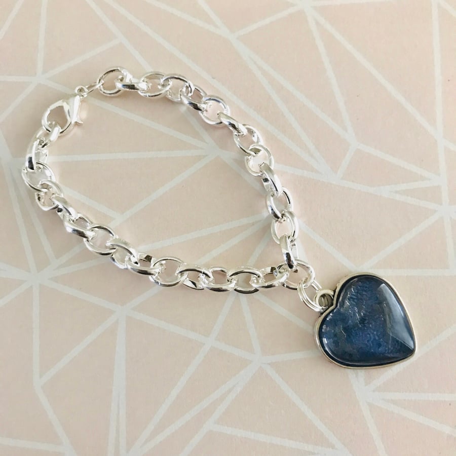Chunky Link Bracelet With Painted Heart Charm