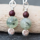 Earrings, Mookaite and Prehnite silver dangle drop earrings, handmade jewellery