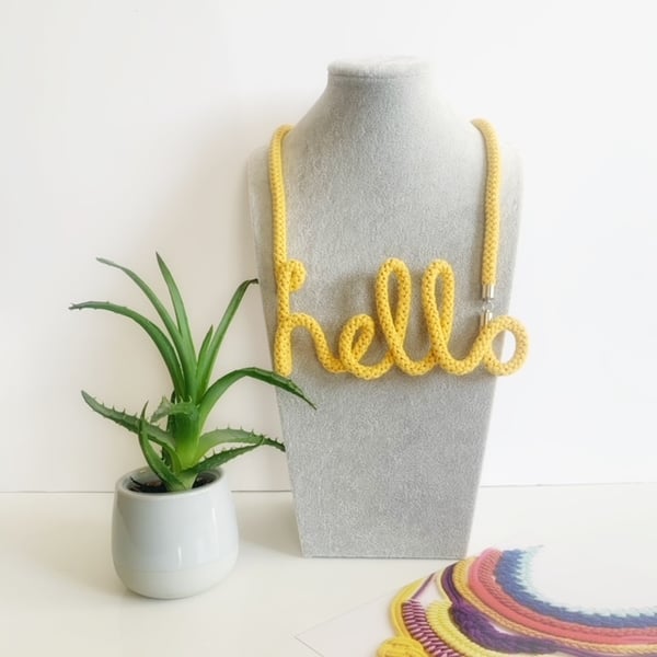 Hello word necklace - Statement mum cotton necklace, custom name necklace, gifts