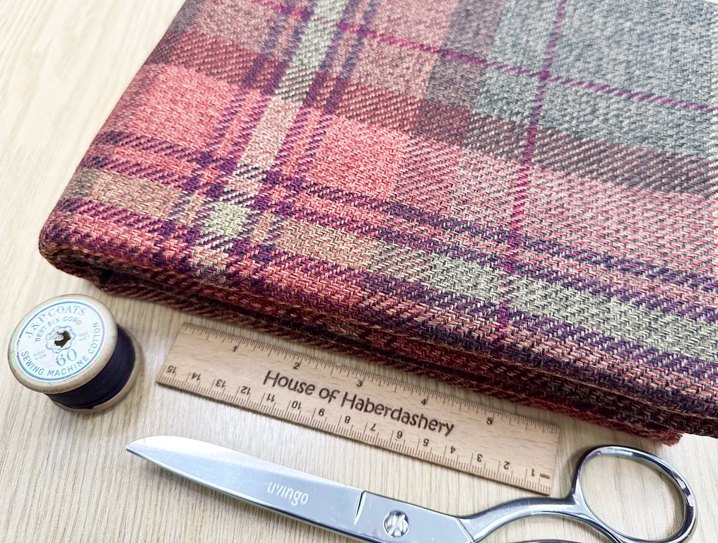 Grampian 'Harrier' Red & Green Tartan Check Faux Wool Upholstery Fabric