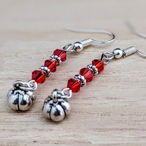 Pumpkin earrings with sparkly red beads