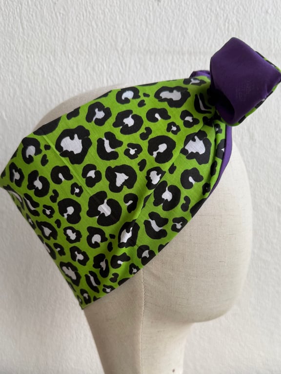 Green Leopard Print Headscarf (self tie)