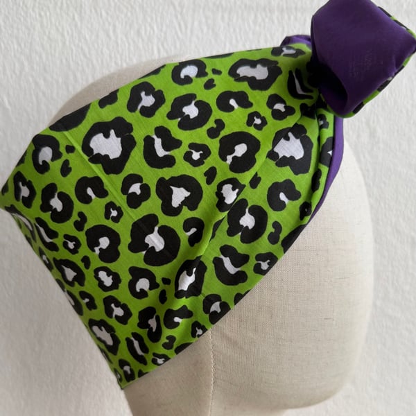 Green Leopard Print Headscarf (self tie)