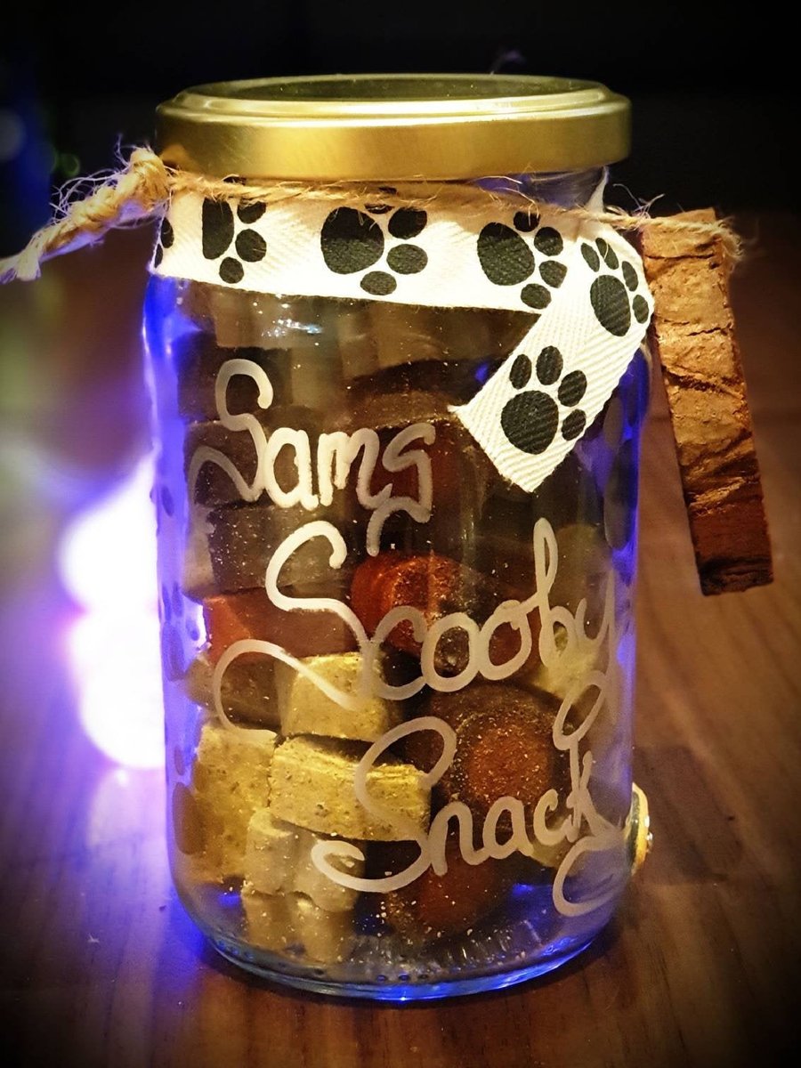 Personalised Dogs Tasty Treats Jar Gift, Hand Crafted in Scotland
