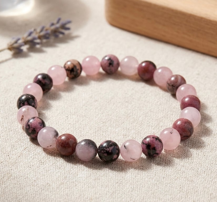 Pink Opal and Rhodonite stretch Bracelet