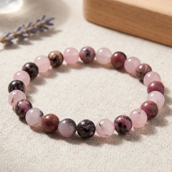 Pink Opal and Rhodonite stretch Bracelet