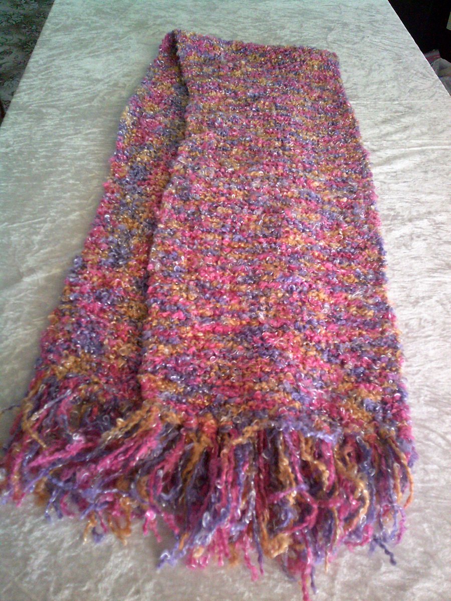 Pink, Mauve and Yellow Fringed Scarf