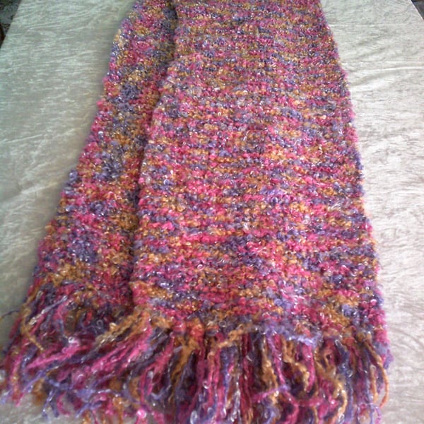 Pink, Mauve and Yellow Fringed Scarf