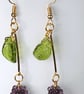 GRAPE EARRINGS Czech glass resin gold plated drop bar kitsch - Image 3