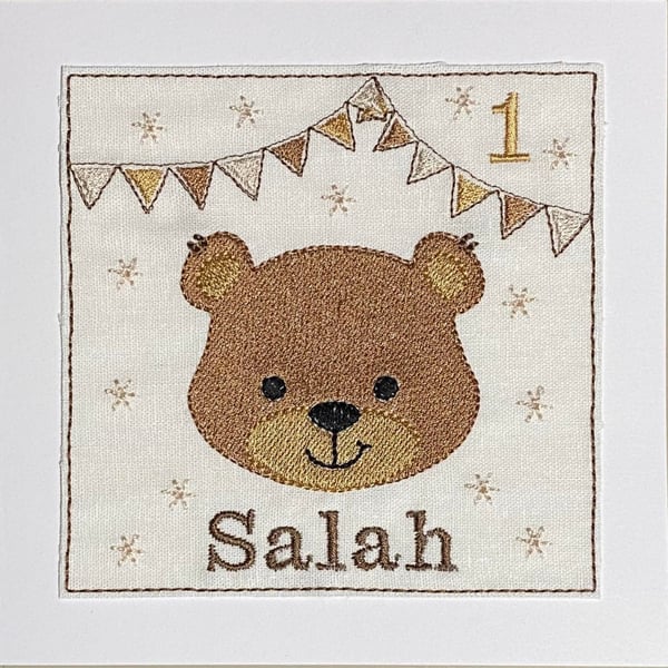 Teddy Bear Birthday Card, Bear Card with Name and Age, Kids Cute Bear Card