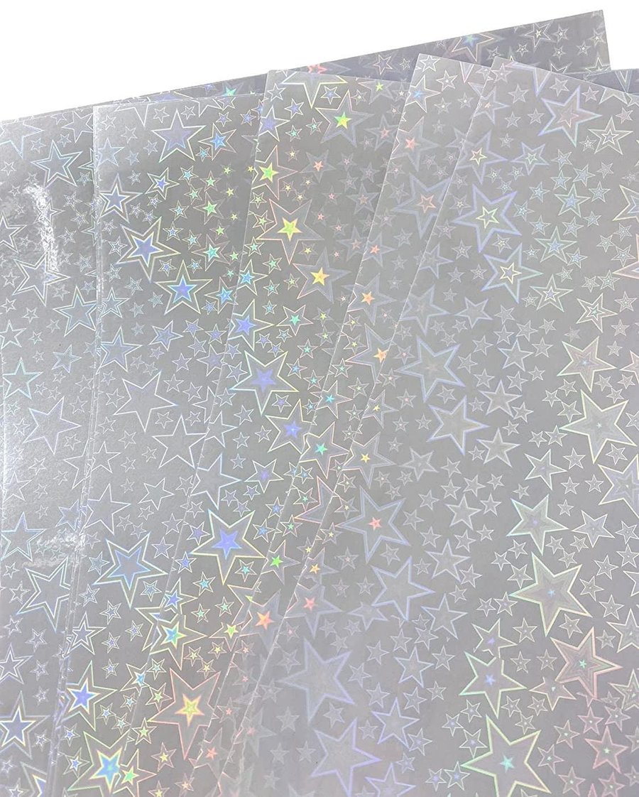 10 Sheets Self Adhesive Stars Transparent Holographic Vinyl Overlay Sheets Stick