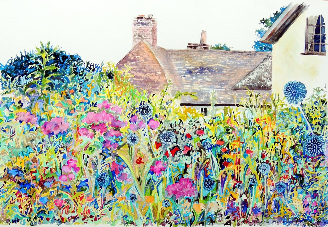 House and Garden Landscape Original Watercolour Painting