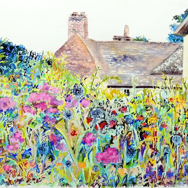 House and Garden Landscape Original Watercolour Painting