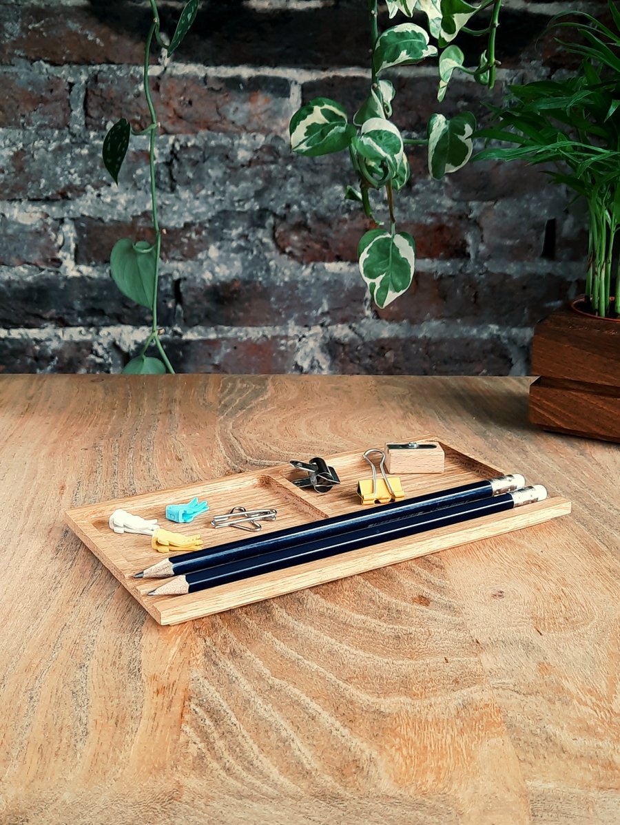 Compton Double Tray Solid Oak Desk Organiser - Pen Trays