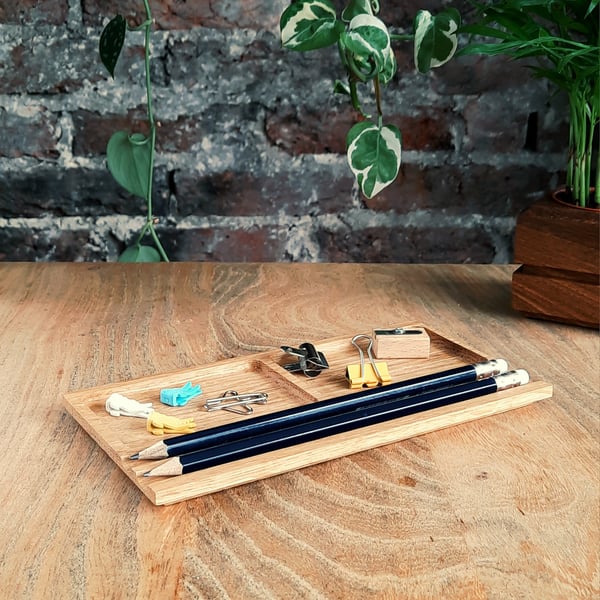 Compton Double Tray Solid Oak Desk Organiser - Pen Trays