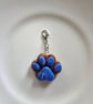 Polymer clay blue paw print keyring or bag charm