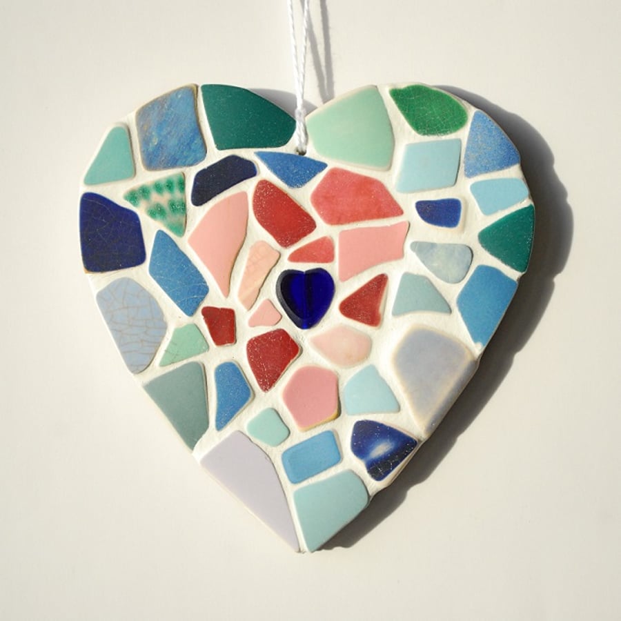 Medium beach pottery heart mosaic