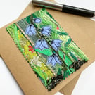 Up-cycled embroidered harebell flower garden card. 