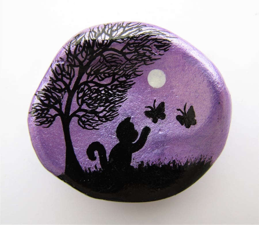 Cat Butterflies Painting on Shell, Daughter Gift, Unique Mothers Day Gift, Art