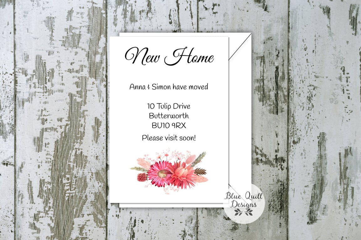Personalised Strawflowers New Home Cards - Moving Announcement Stationery
