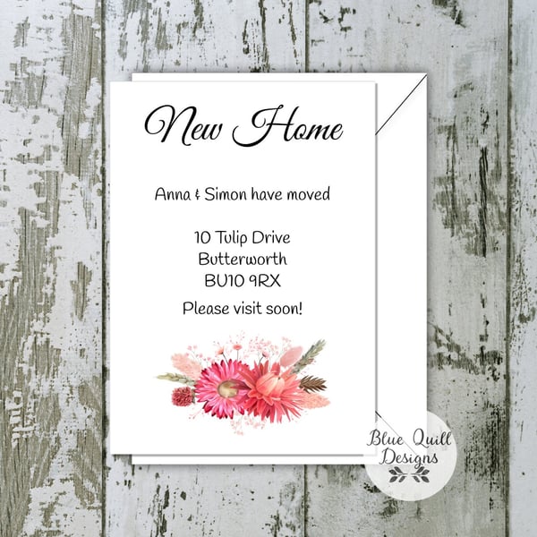 Personalised Strawflowers New Home Cards - Moving Announcement Stationery