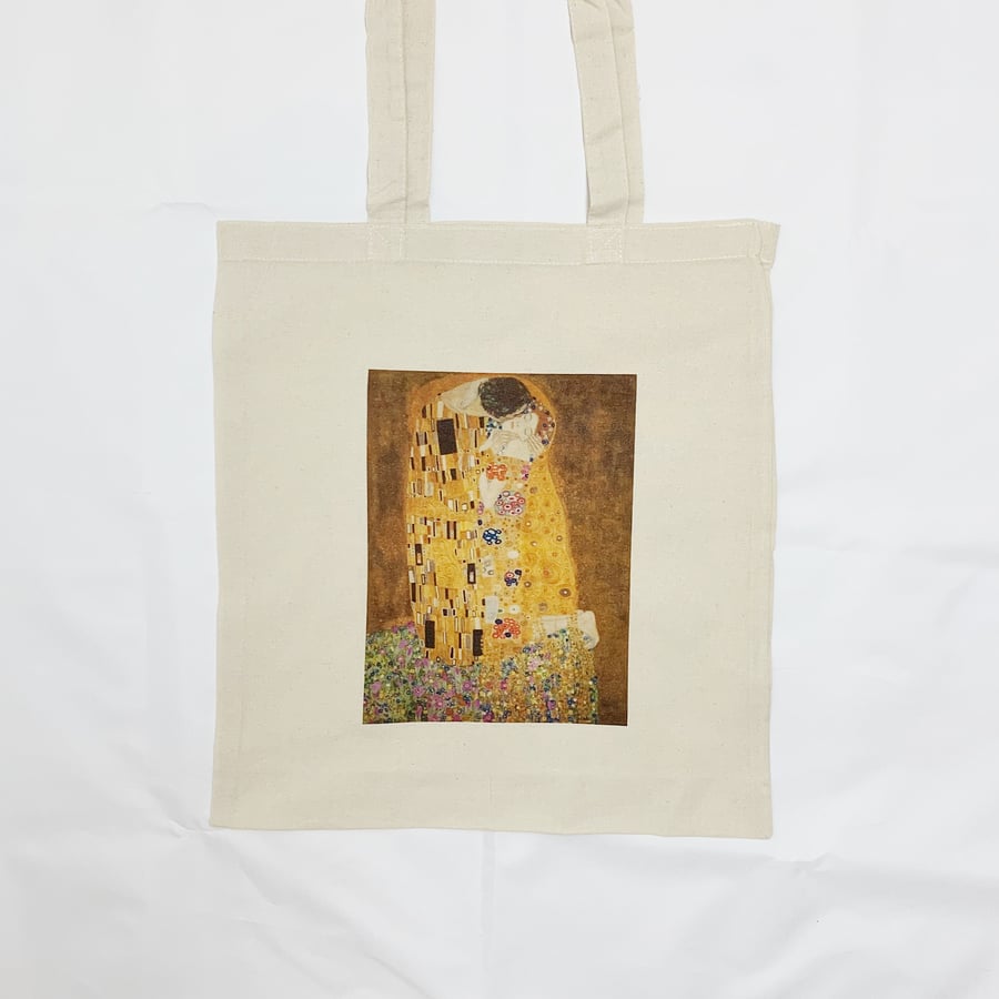 The Kiss by Gustav Klimt Canvas Tote Bag Famous Vintage Art Print