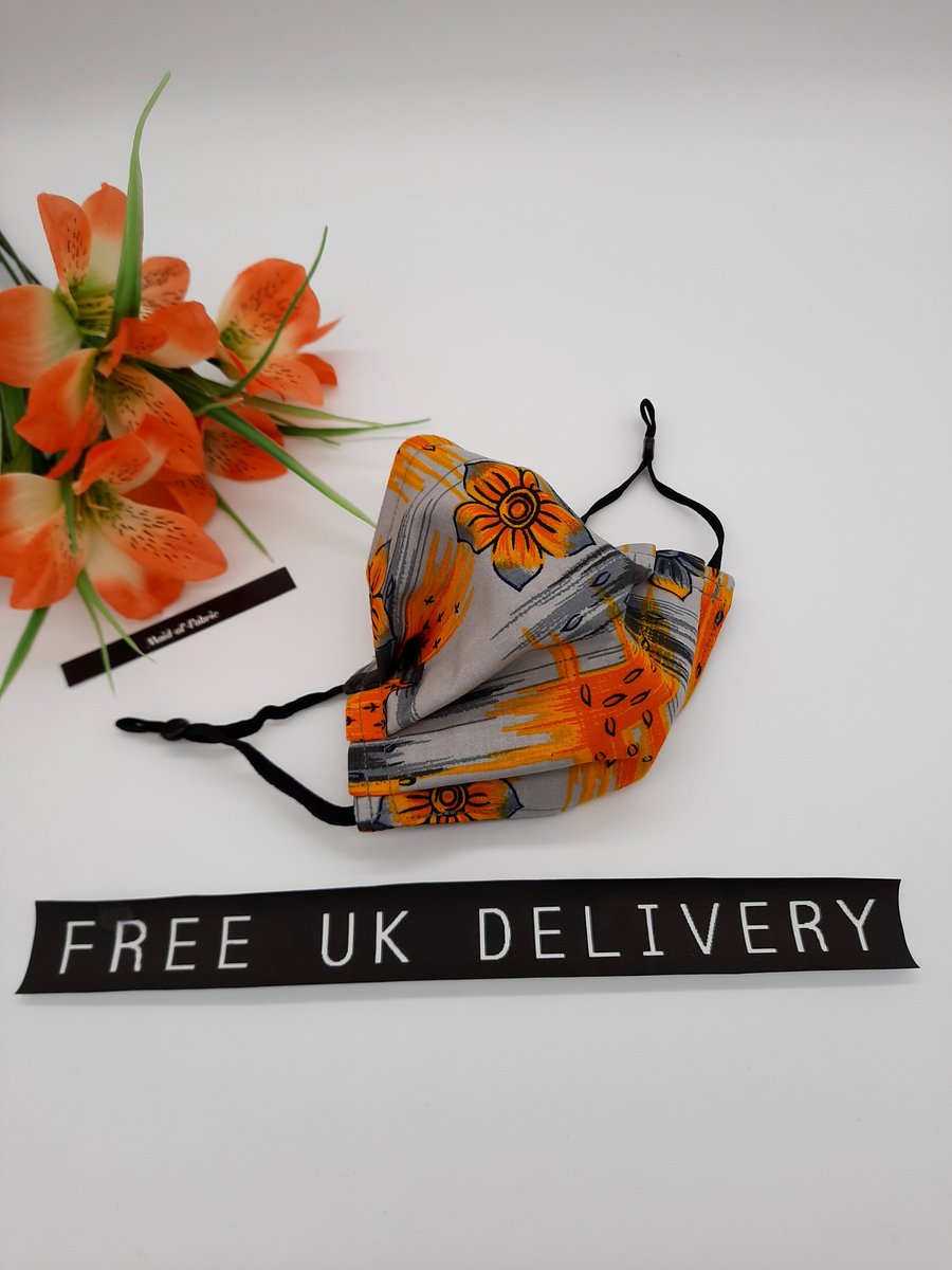 Face mask,  small,  3 layer,  washable in yellow and grey