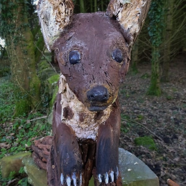 Pine Marten sculpture made from driftwood - support rewilding