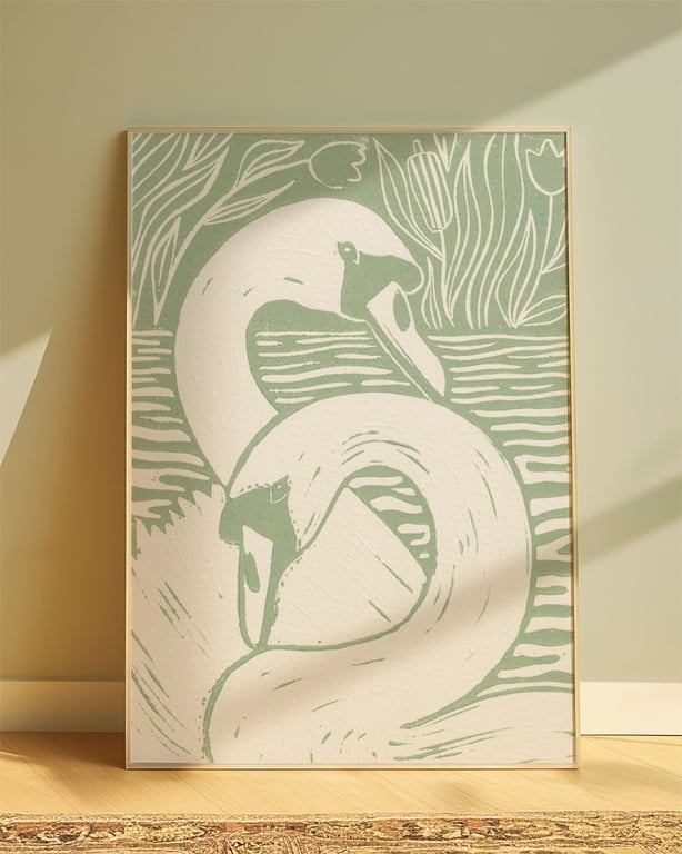 'Swans In Love' Art Print - A5