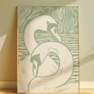 'Swans In Love' Art Print - A5