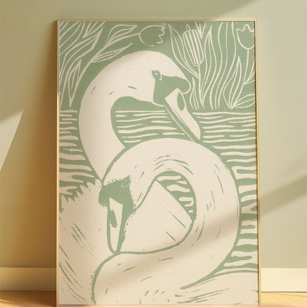 'Swans In Love' Art Print - A5