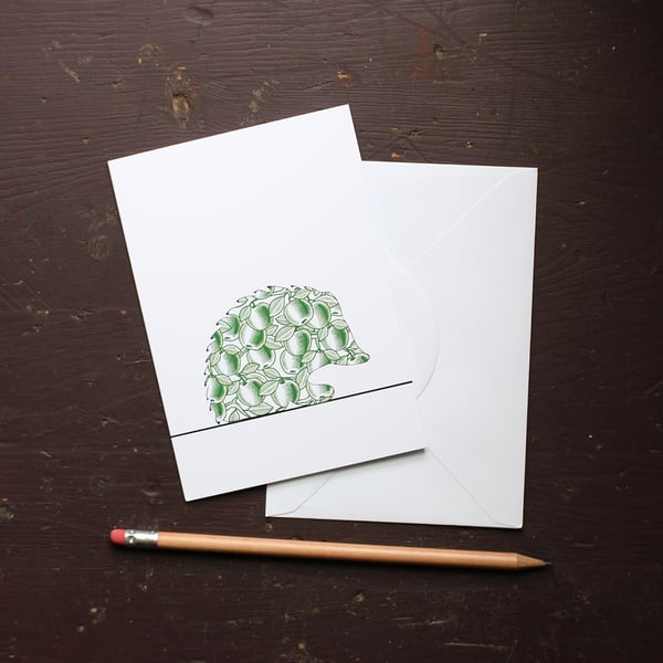 Hedgehog Greetings Card with Apples Pattern