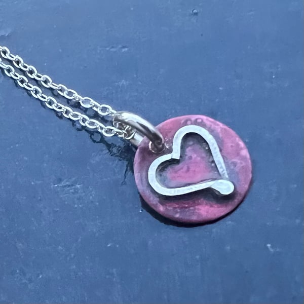 Copper and Silver Heart Necklace
