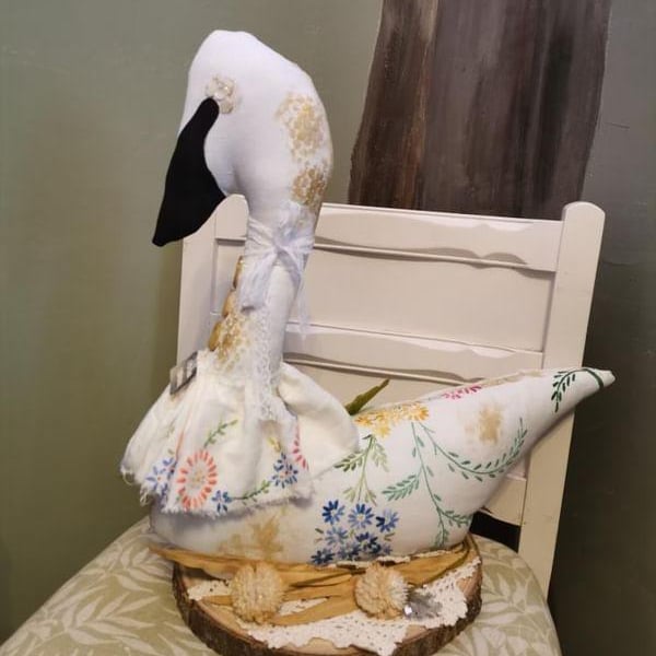 Primitive textile art swan, sculpture, textile art, vintage style, home decor