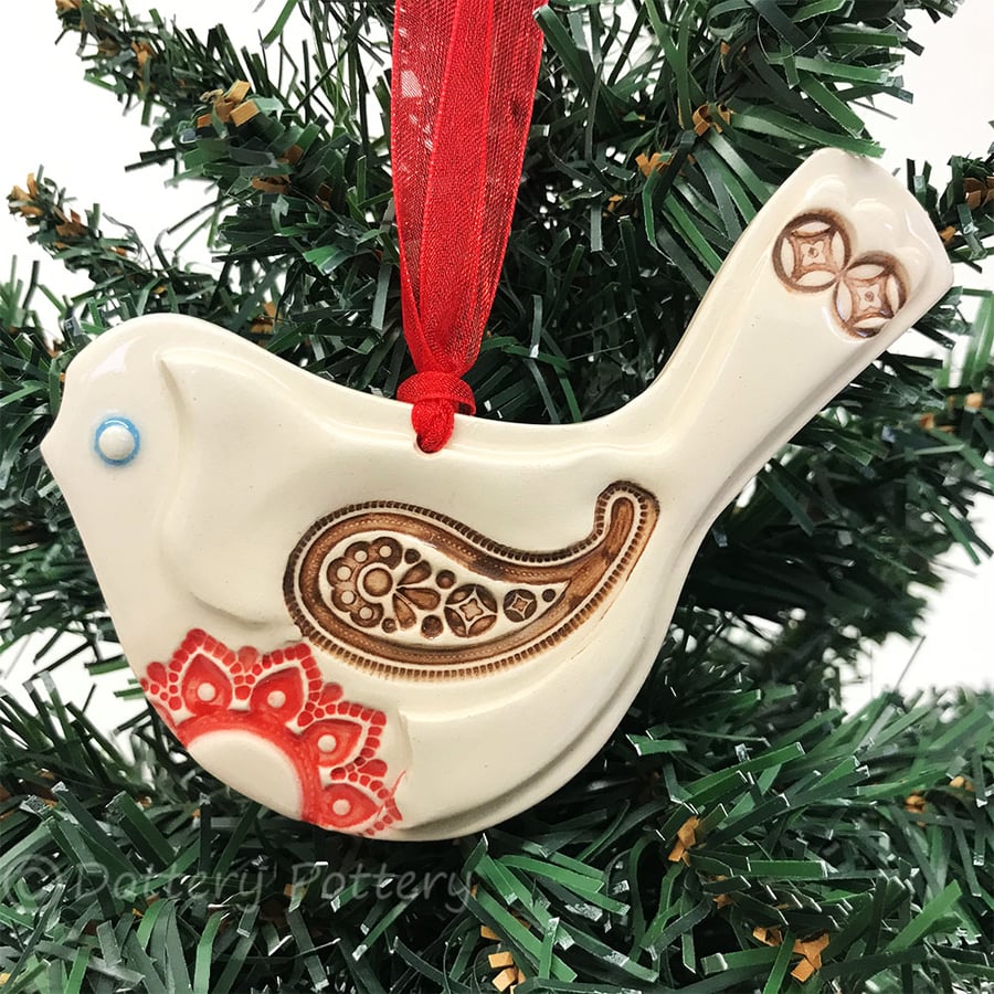 Pottery Robin Christmas decoration
