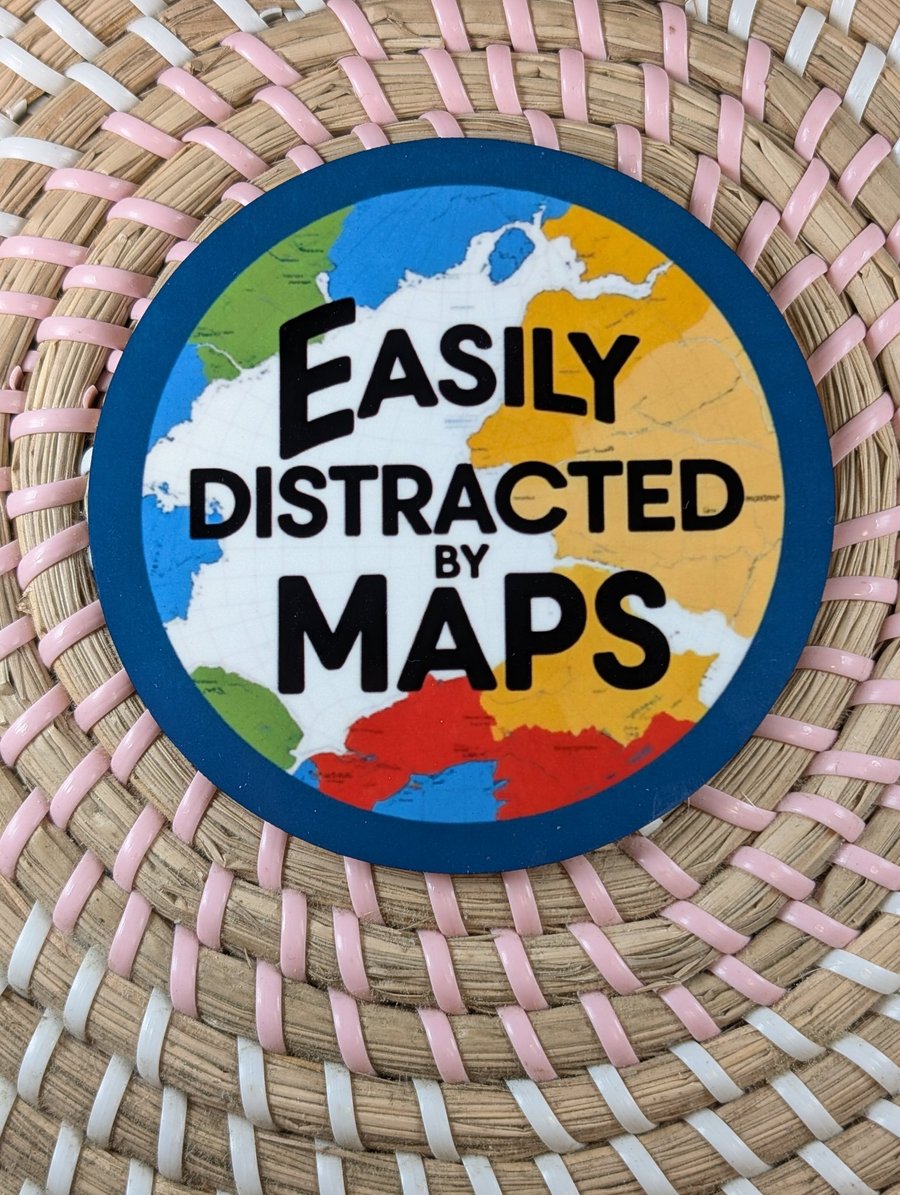 Easily Distracted By Maps Coaster – Funny Travel Gift – Map Lover Coaster