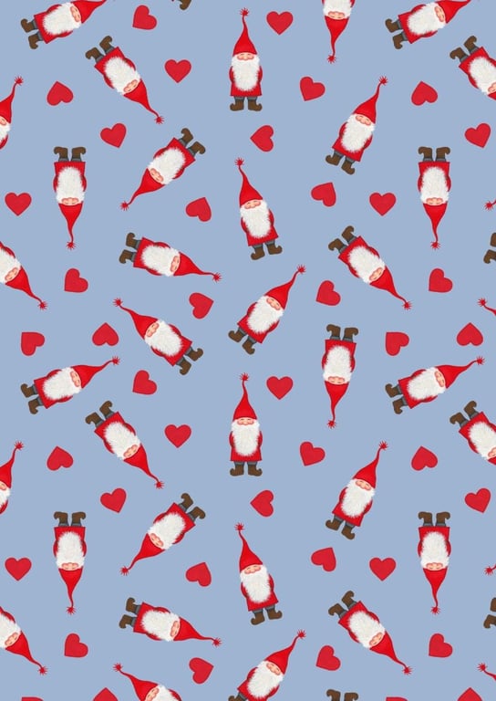 0.5m Tomten and Hearts on Blue Lewis and Irene 100% Cotton Fabric 112cm wide