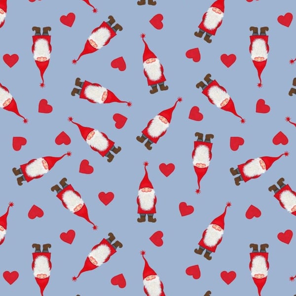 0.5m Tomten and Hearts on Blue Lewis and Irene 100% Cotton Fabric 112cm wide