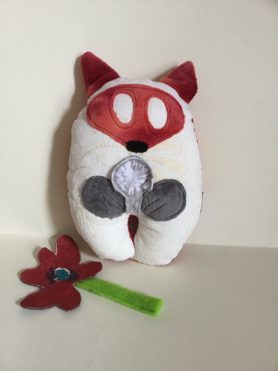 Corduroy Fox Plushie, Handmade Kawaii Fox Wish Guardian with silver dandelion